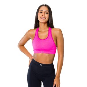 Zensah Seamless Sports Bra - Best Sports Bra for Running, Made in USA (Neon Pink, Large/X-Large)