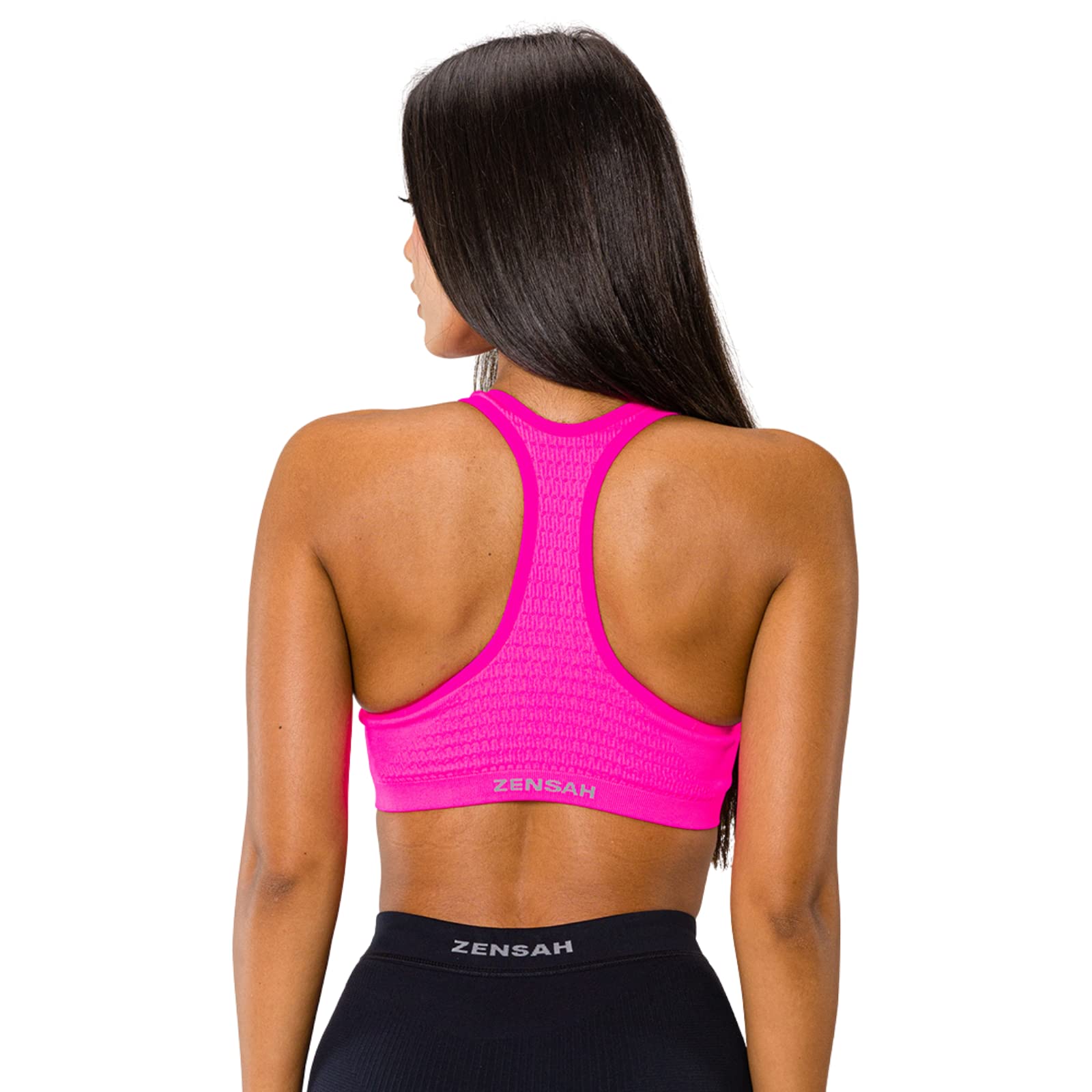 Zensah Seamless Sports Bra - Best Sports Bra for Running, Made in USA (Neon Pink, Large/X-Large)