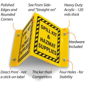 SmartSign - S-8988-AV-06 "Spill Kit & Hazmat Supplies" Projecting Sign | 5" x 6" Acrylic Black on Yellow