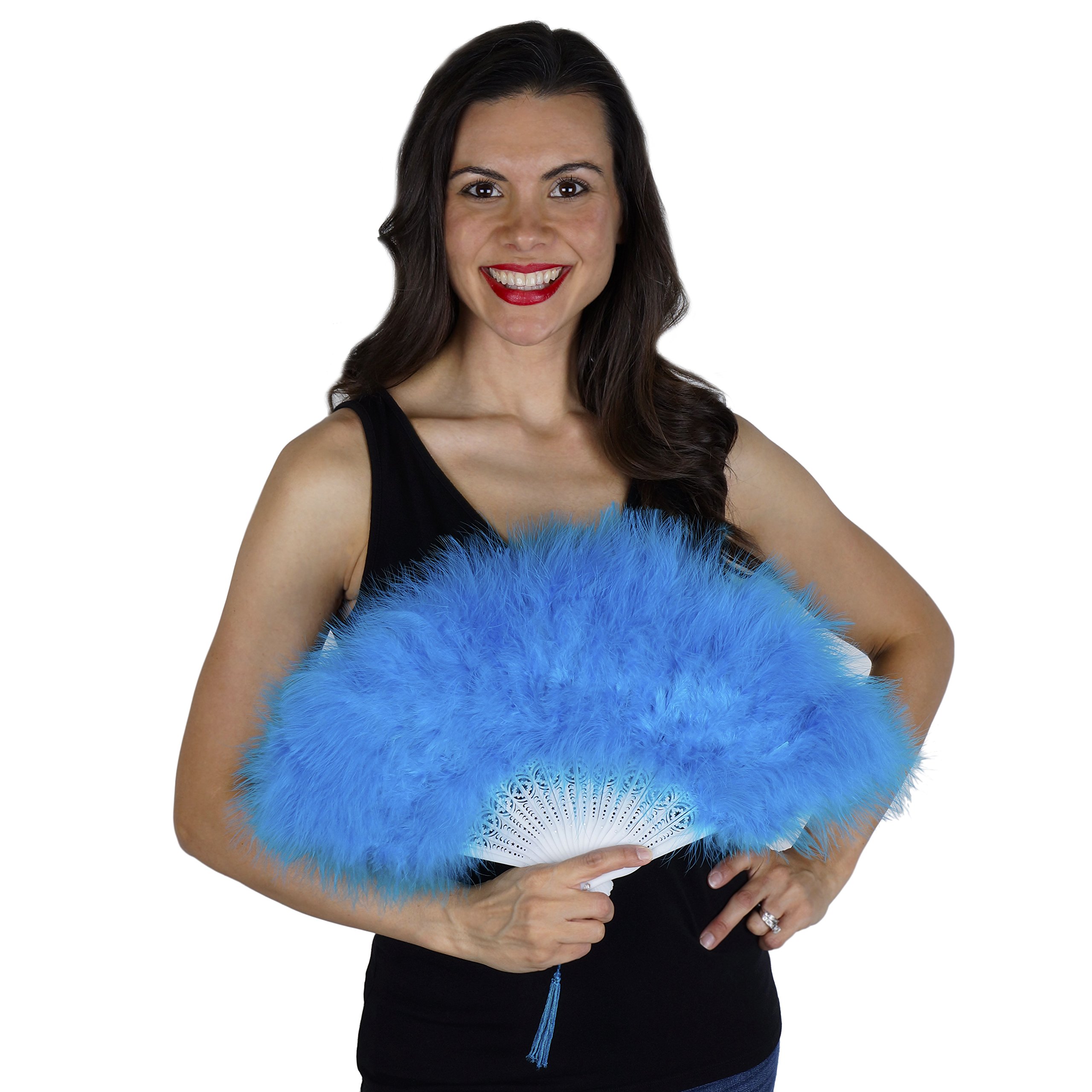 ZUCKER Small Marabou Feather Fan - Vintage Costume Folding Hand Fan - Burlesque Showgirl Decorative Folding Fans for Women Dark Turquoise