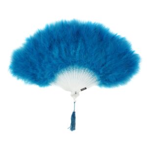 ZUCKER Small Marabou Feather Fan - Vintage Costume Folding Hand Fan - Burlesque Showgirl Decorative Folding Fans for Women Dark Turquoise