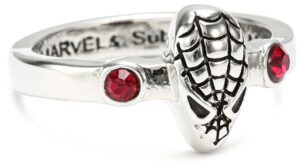 marvel comics spider-man face with 2-red crystal bead ring, size 7.5