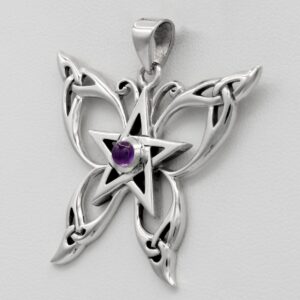 Dryad Design Butterfly Pentagram Pentacle Pendant Wiccan Witchcraft Sterling Silver Natural Amethyst Jewelry