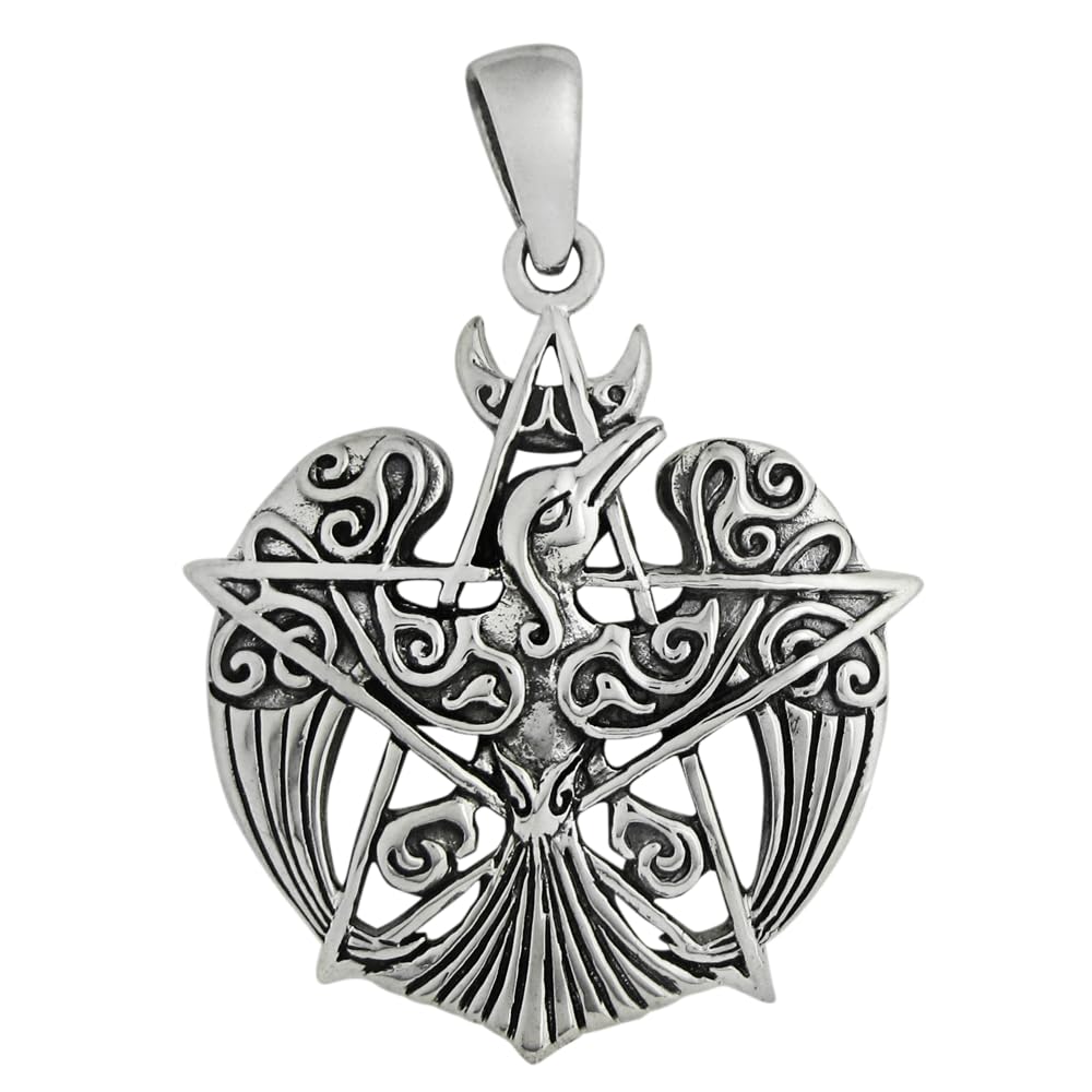 Dryad Design Raven Moon Pentacle Pendant 1" - Sterling Silver Gothic Wiccan Pagan Raven Jewelry