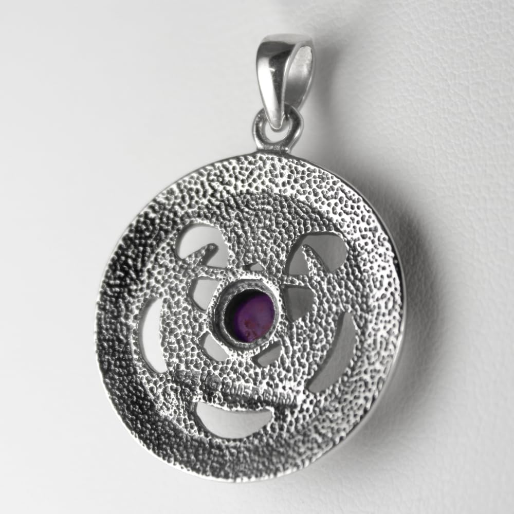 Dryad Design Wiccan Pentacle Pendant - Lunar Goddess Pendant .925 Sterling Silver Amethyst Protection Amulet - Pagan Moon Jewelry