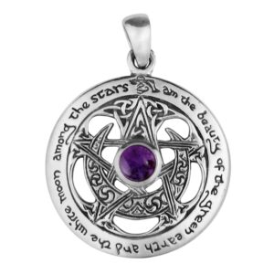 Dryad Design Wiccan Pentacle Pendant - Lunar Goddess Pendant .925 Sterling Silver Amethyst Protection Amulet - Pagan Moon Jewelry