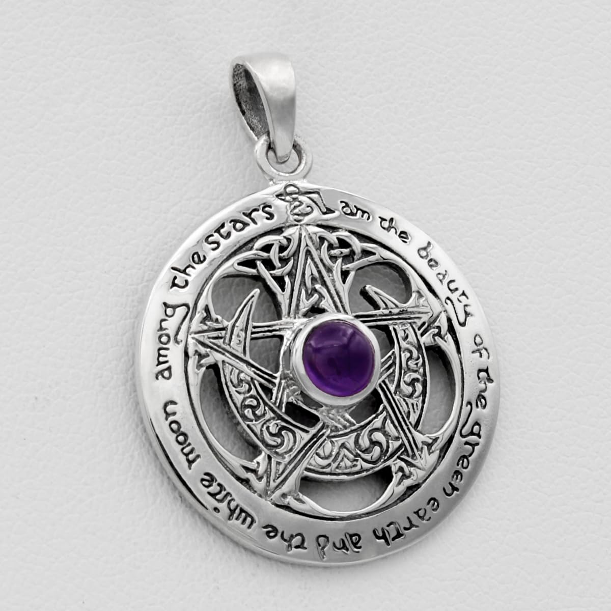 Dryad Design Wiccan Pentacle Pendant - Lunar Goddess Pendant .925 Sterling Silver Amethyst Protection Amulet - Pagan Moon Jewelry