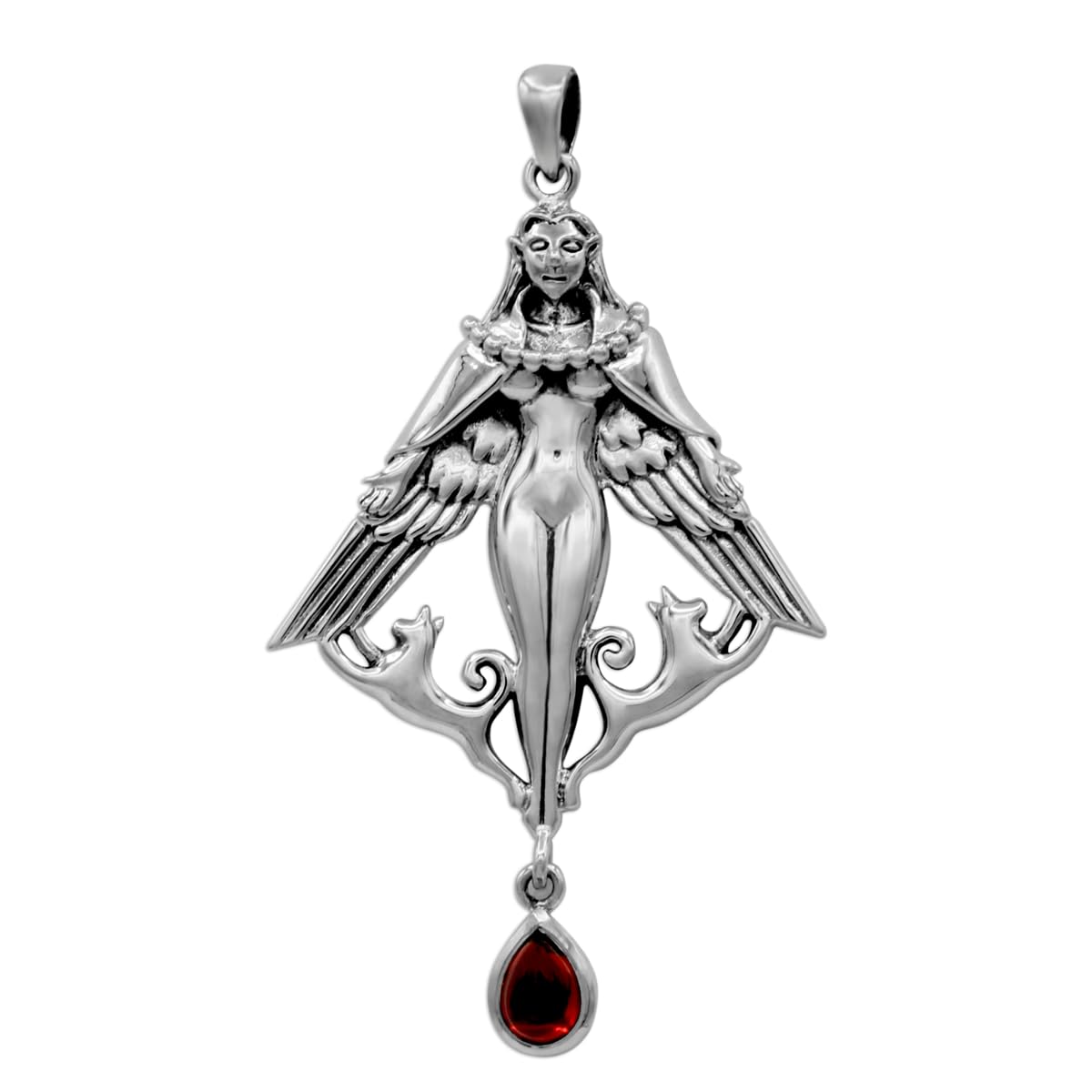 Dryad Design Freya Pendant - Norse Viking Pagan Goddess Jewelry for Women (Sterling Silver and Garnet)