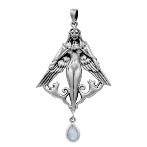 dryad design freya pendant - norse viking pagan goddess jewelry for women (sterling silver & rainbow moonstone)