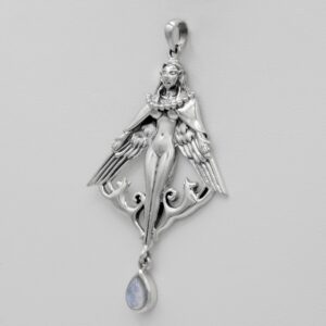 Dryad Design Freya Pendant - Norse Viking Pagan Goddess Jewelry for Women (Sterling Silver & Rainbow Moonstone)