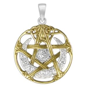 dryad design celtic moon pentacle pendant - sterling silver - 14k gold plated wiccan pagan jewelry