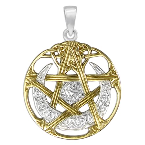 Dryad Design Celtic Moon Pentacle Pendant - Sterling Silver - 14k Gold Plated Wiccan Pagan Jewelry