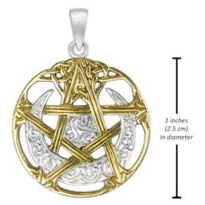 Dryad Design Celtic Moon Pentacle Pendant - Sterling Silver - 14k Gold Plated Wiccan Pagan Jewelry