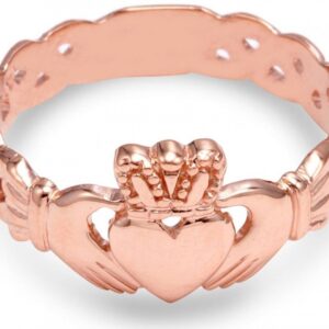 Claddagh Rings 14K Rose Gold Ladies with Trinity Band (9.5)