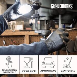 GLOVEWORKS Black Disposable Nitrile Industrial Gloves, 5 Mil, Latex & Powder-Free, Food-Safe, Textured, Medium, Case of 1000