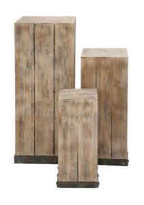 deco 79 rustic wood square pedestal table, set of 3 39", 30", 22"h, brown