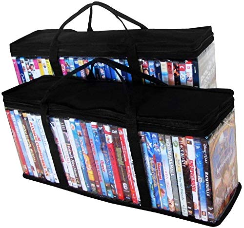 ALLmuis Set of 2 DVD Storage Bags (Holds 40 DVD's Each - 80 Total!). Convenient Travel Case for Media. Stackable, Easy to Carry.