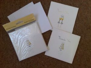 10 x sparkly luxury wedding thank you cards cake & glasses design