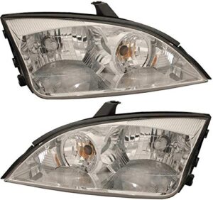 evan fischer headlight set compatible with 2005-2007 ford focus left driver and right passenger side halogen with bulb(s)