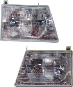 evan fischer headlight set compatible with 1992-1996 ford e-350 econoline club wagon 1996 super duty left driver and right passenger side halogen with bulb(s)