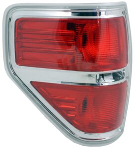 evan fischer driver side tail light compatible with 2009-2014 ford f-150 styleside red lens chrome trim capa