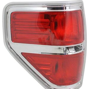 Evan Fischer Driver Side Tail Light Compatible with 2009-2014 Ford F-150 Styleside Red Lens Chrome Trim CAPA