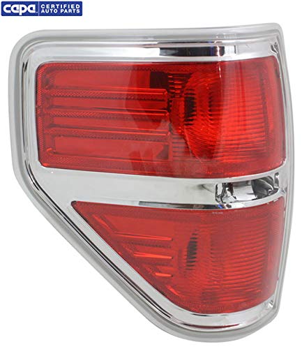 Evan Fischer Driver Side Tail Light Compatible with 2009-2014 Ford F-150 Styleside Red Lens Chrome Trim CAPA