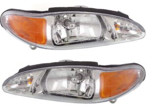 evan fischer driver and passenger side headlight set of 2 compatible with 1997-2002 ford escort, fits 1997-1999 mercury tracer - fo2502137, fo2503137