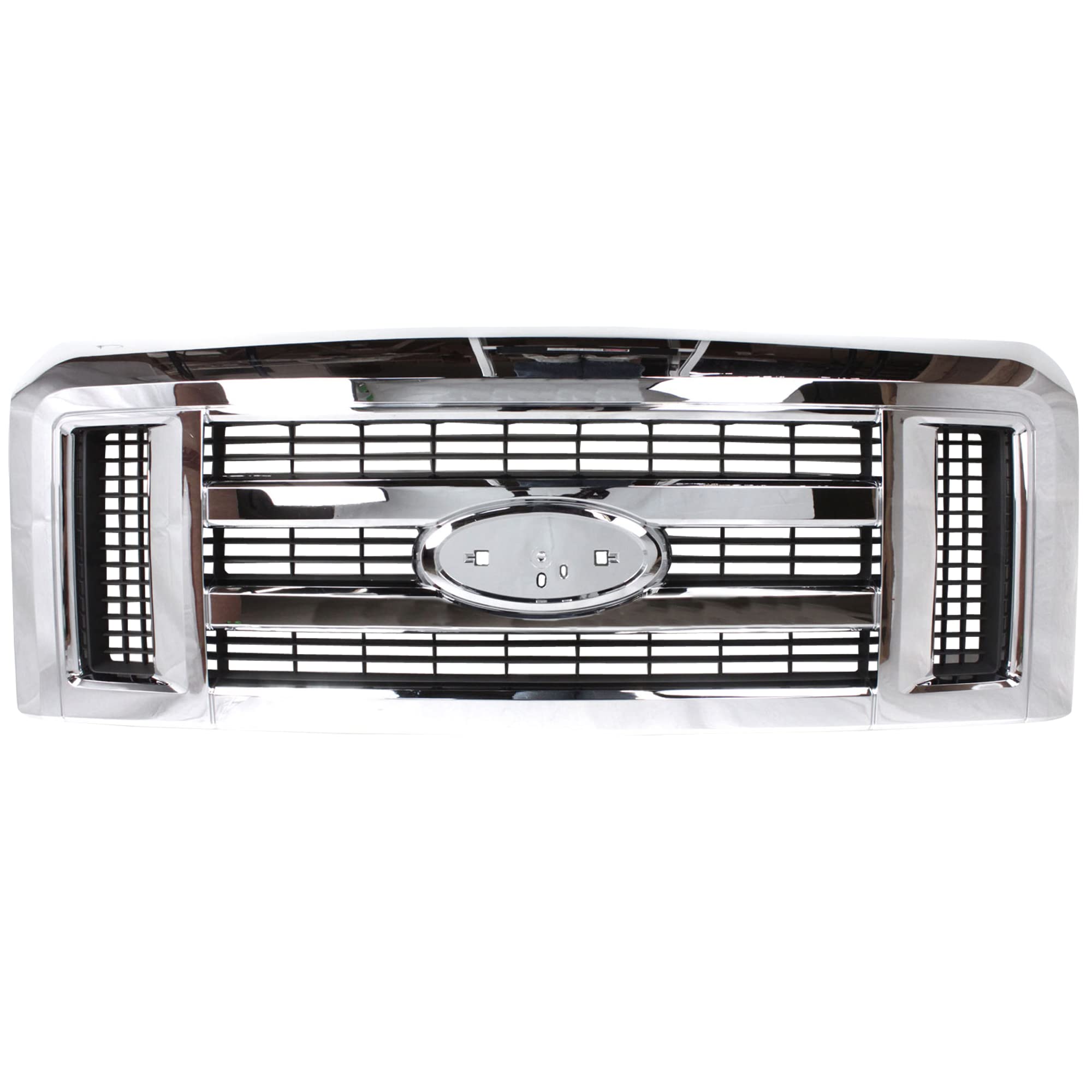 Evan Fischer Grille Assembly Compatible with 2008-2014 Ford E-150, Fits 2008-2014 Ford E-250, Fits 2008-2019 Ford E-350 Super Duty Plastic, Chrome Shell/Painted Gray Insert