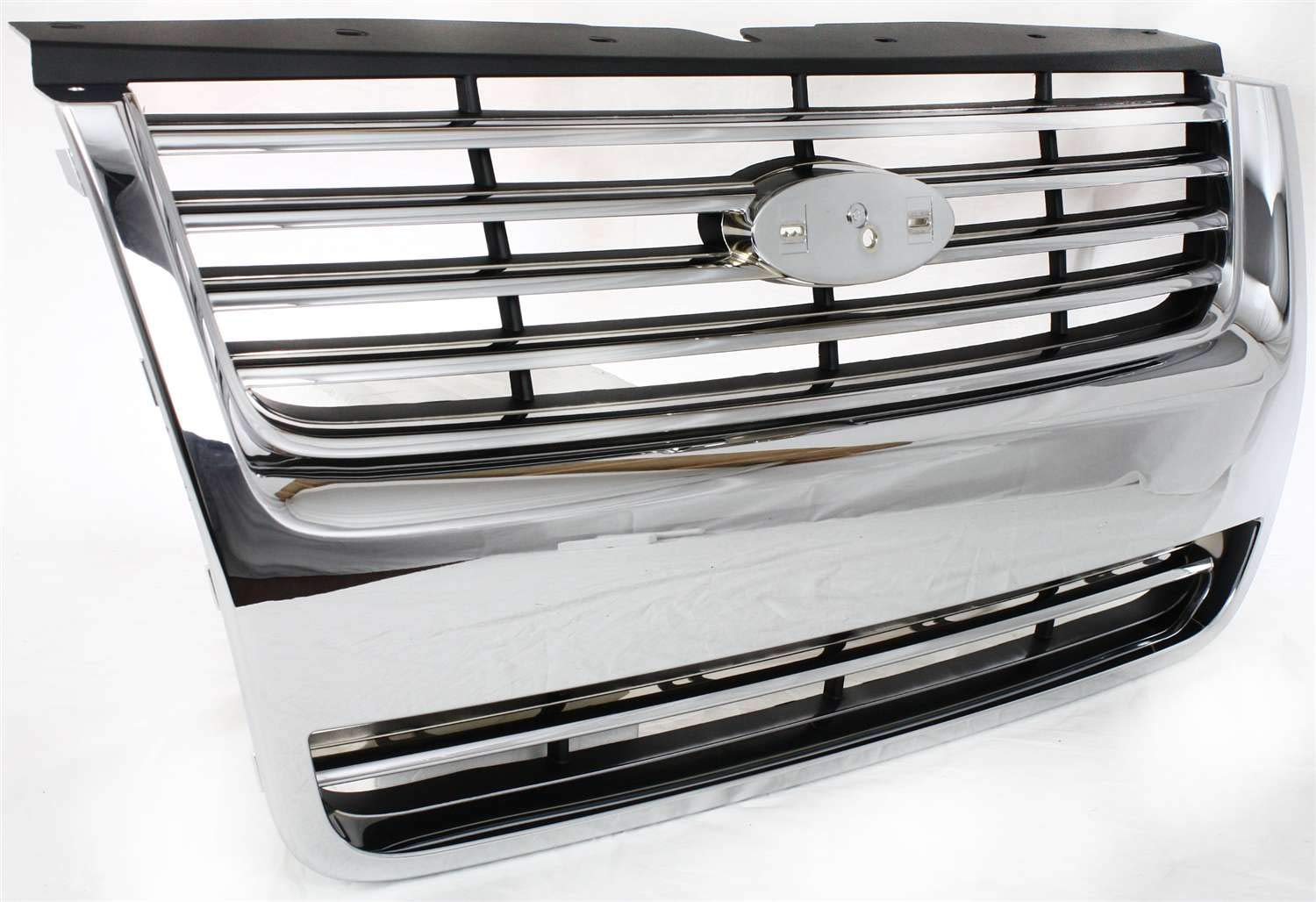 Evan Fischer Grille Assembly Compatible with 2006-2010 Ford Explorer Chrome Shell with Painted Black Insert CAPA With emblem provision Plastic Grille FO1200476C