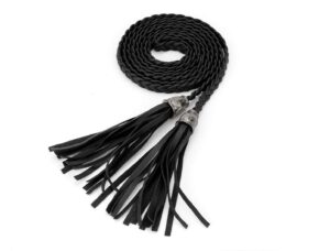 allegra k women's tassel braided belts skinny woven waist belts for skirt dress 132 cm/52 inches black