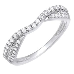 dazzlingrock collection 0.32 cttw round white diamond contour wedding band for her in 14k solid white gold, size 7