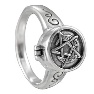 Dryad Design Sterling Silver Crescent Moon Pentacle Pentagram Poison Locket Ring Size 10