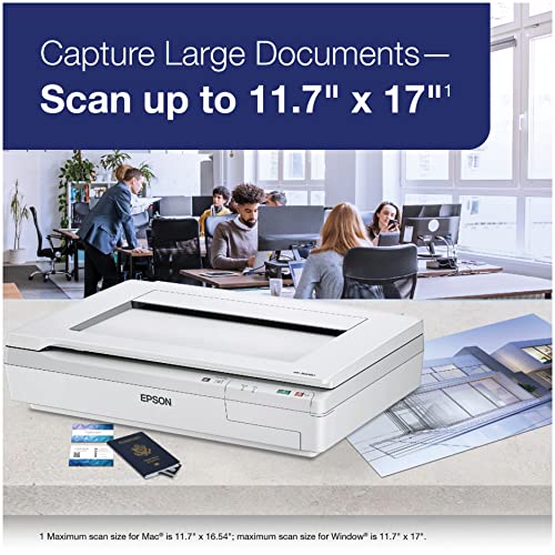 Epson DS-50000 Large-Format Document Scanner: 11.7” x 17” flatbed, TWAIN & ISIS Drivers, 3-Year Warranty with Next Business Day Replacement