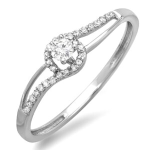 Dazzlingrock Collection Round White Diamond Solitaire Split Shank Engagement Ring for Women (0.16 ctw) in 10K White Gold, Size 7