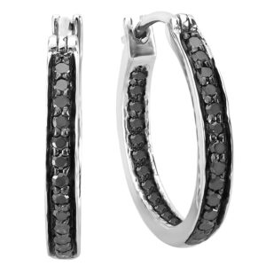 Dazzlingrock Collection 0.38 Carat (ctw) Round Black Diamond Lined Inside Out Hinged Post Hoop Earrings in 925 Sterling Silver