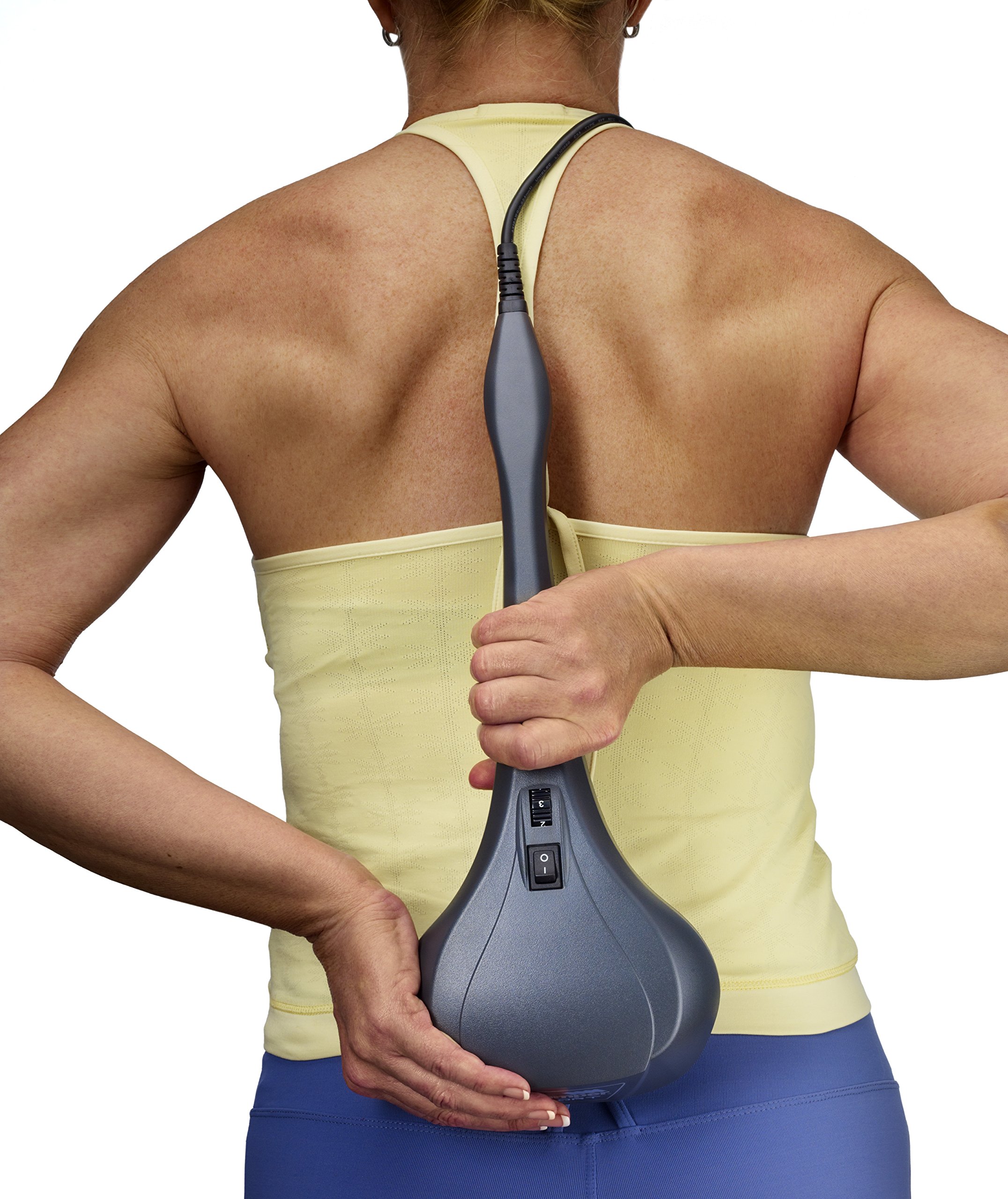 Thumper Sport Percussive Massager - Deep tissue home use massager for muscles, back, shoulders, legs, arms. Portable percussive therapy action electric handheld massager with long handle