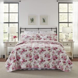 Laura Ashley - King Quilt Set, Reversible Cotton Bedding with Matching Shams, Lightweight Home Decor for All Seasons (Lidia Pink, King)