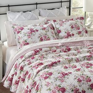 Laura Ashley - King Quilt Set, Reversible Cotton Bedding with Matching Shams, Lightweight Home Decor for All Seasons (Lidia Pink, King)