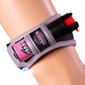 Wrist Saver Police Strength OC Pepper Spray for Running, Lightweight Compact Self Defense Wristband Ideal for Women Runners, Joggers & Walkers w/ID Card, LED Light & Reflective Edging