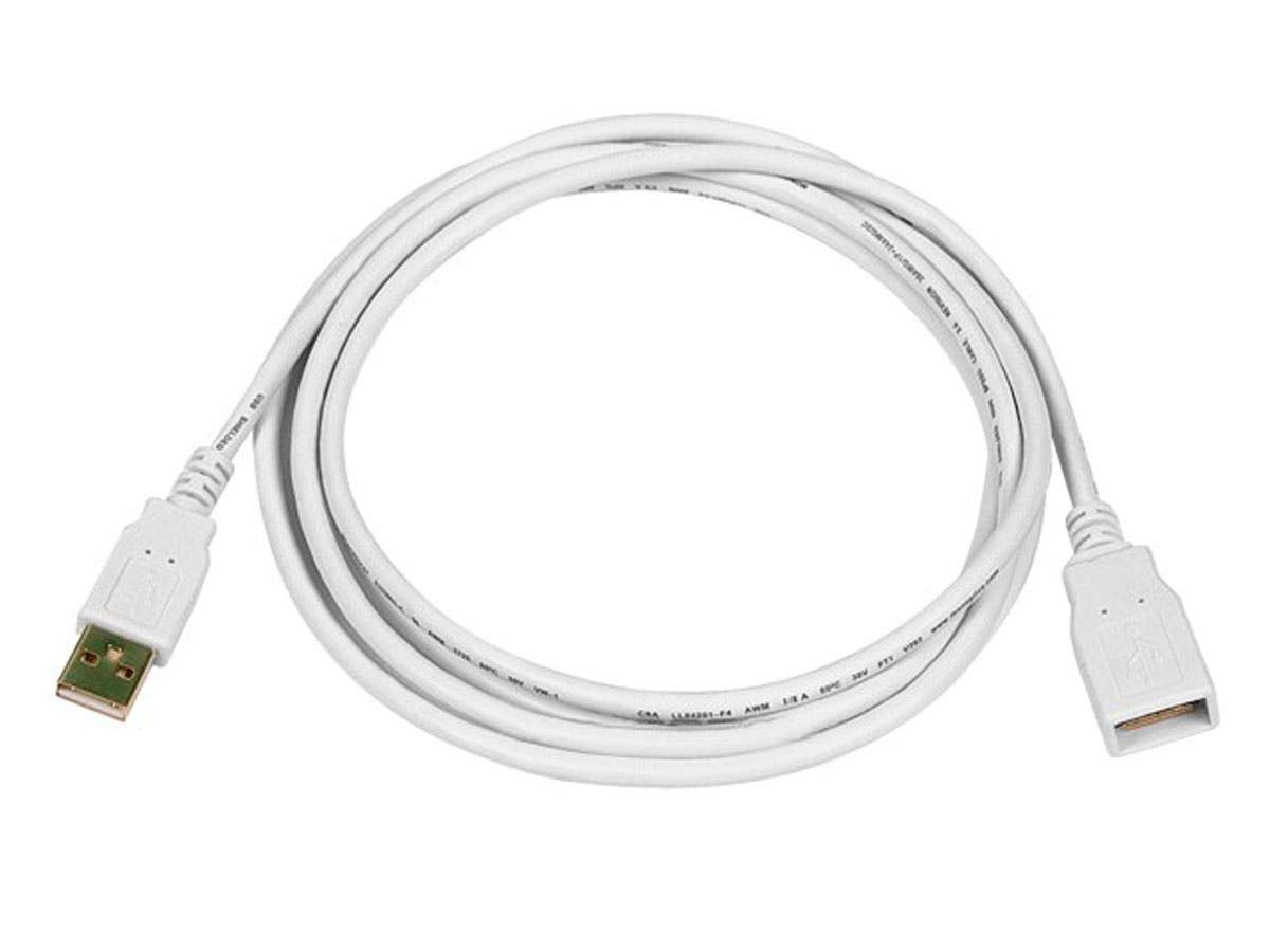 Monoprice 6-Feet USB 2.0 A Male to A Female Extension 28/24AWG Cable (Gold Plated), White (108606)