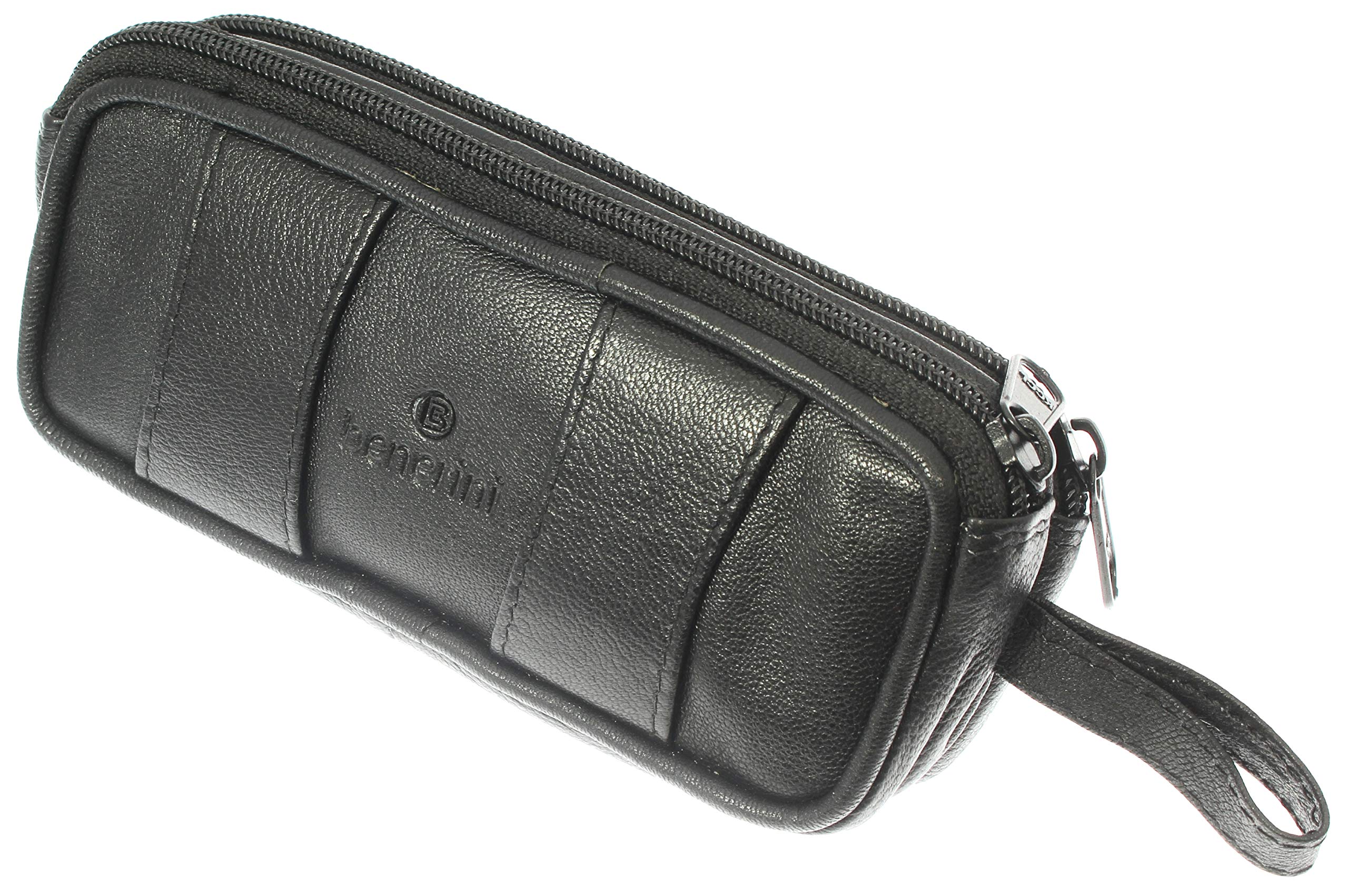 Soft Black Goat Leather Double Spectacle Glasses Case with Belt Loops/Key Ring Loop