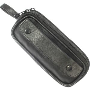 Soft Black Goat Leather Double Spectacle Glasses Case with Belt Loops/Key Ring Loop