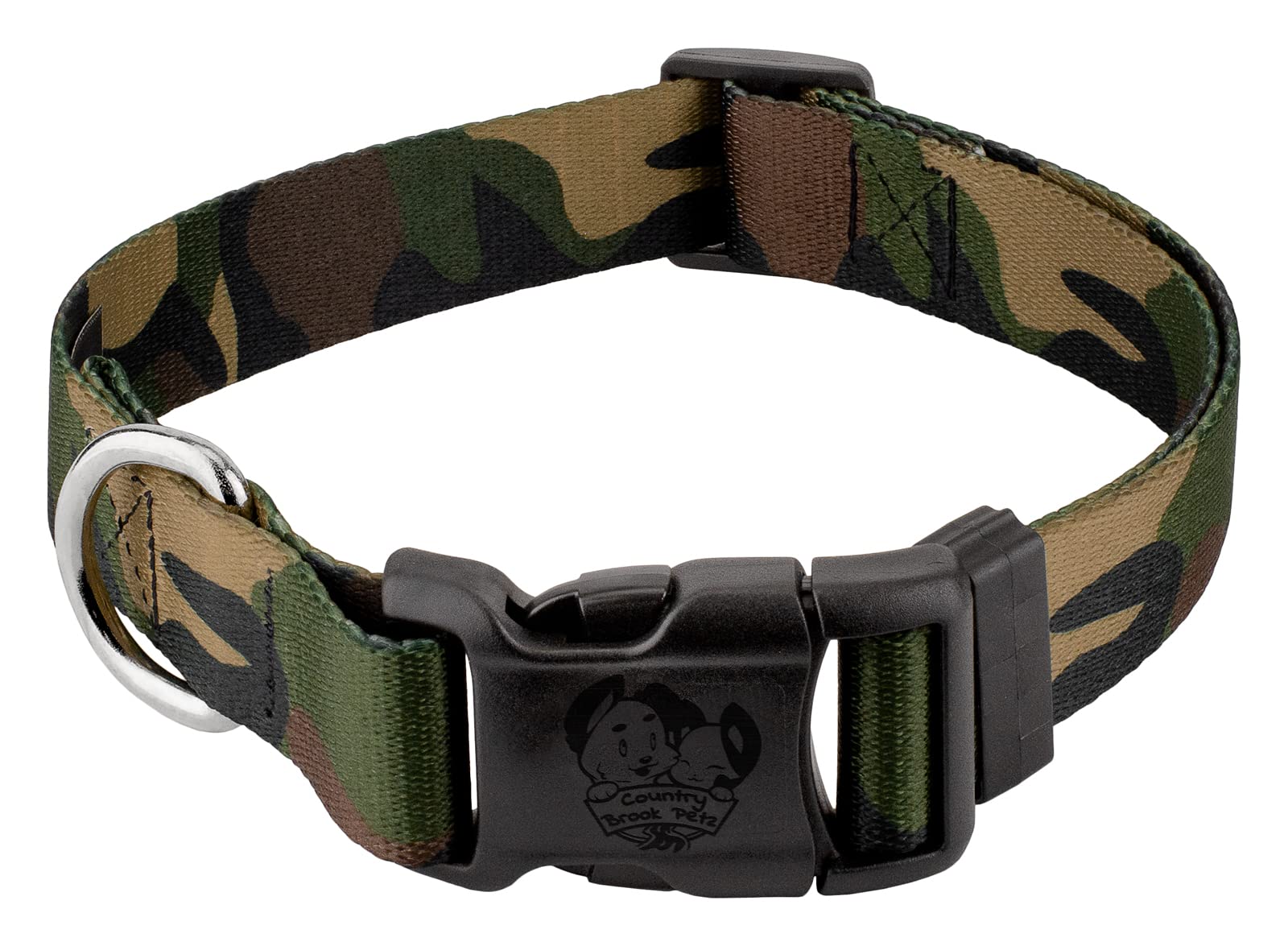 Country Brook Petz - Deluxe Woodland Camo Dog Collar - Made in The U.S.A. - Camouflage Collection Featuring Rugged Designs (1 Inch, Extra Large)