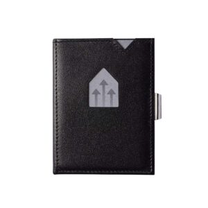 EXENTRI Leather Trifold Wallet - RFID Blocking w/Stainless Steel Locking Clip (Black)