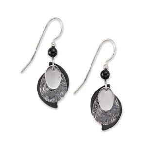 silver forest silvertone with black three layer dangle earrings