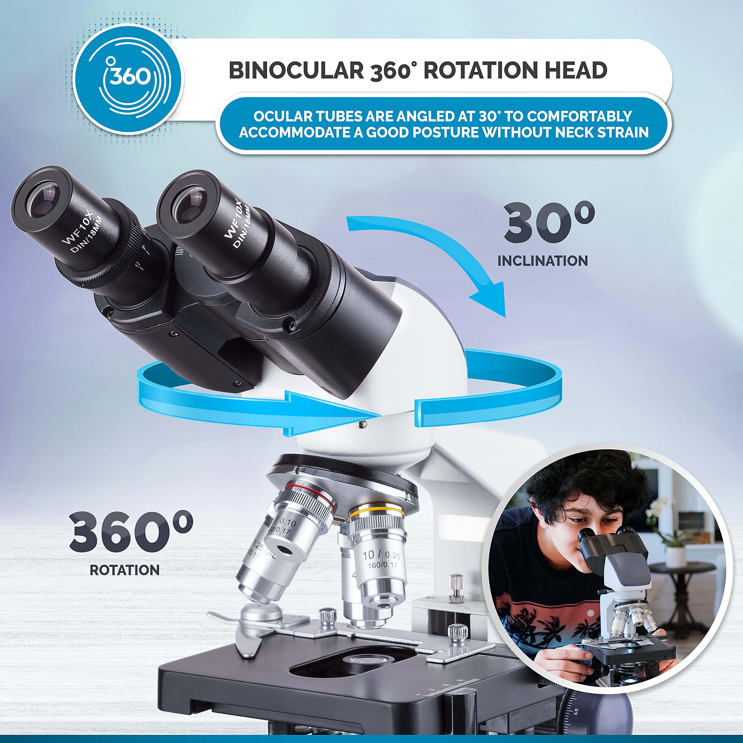 AmScope B120A Siedentopf Binocular Compound Microscope, 40X-1600X Magnification, Brightfield, LED Illumination, Abbe Condenser, Double-Layer Mechanical Stage