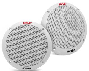 pyle 6.5 inch dual marine speakers - 2 way waterproof and weather resistant outdoor stereo sound system with 400 watt power, polypropylene cone and butyl rubber surround - 1 pair - plmr605w(white)