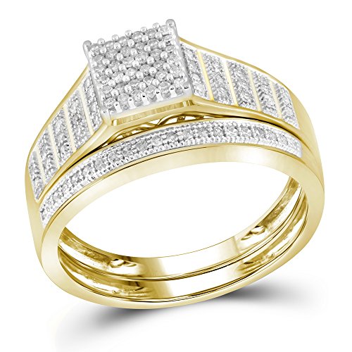 Sonia Jewels Size 7-10k Yellow Gold Ladies Womens Diamond Bridal Engagement Ring W/Matching Wedding Band Ring (1/4 cttw.)