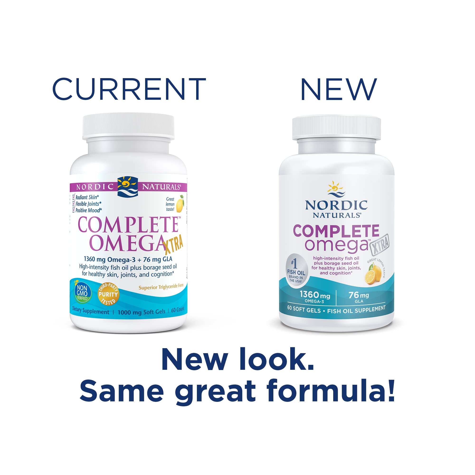 Nordic Naturals Complete Omega Xtra, Lemon - 60 Soft Gels - 1360 mg Omega-3 + 76 mg GLA - Healthy Skin, Joints & Cognition - Non-GMO - 30 Servings